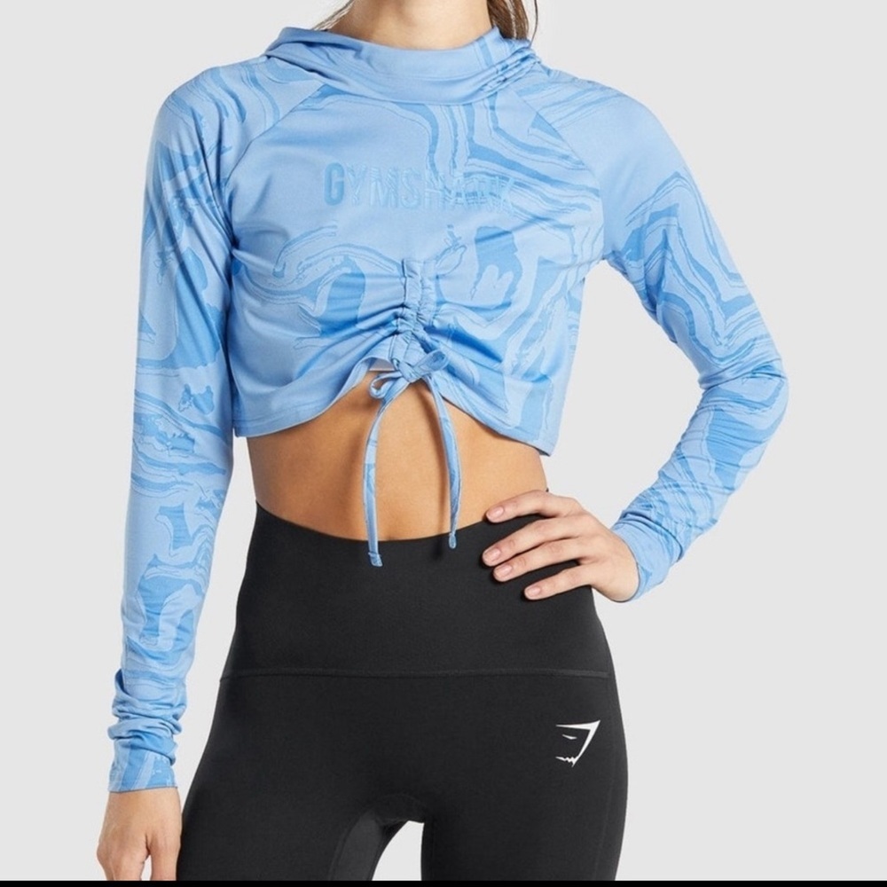 Gymshark Power Pullover Crop Top Blue Swirl Long Sleeve Small